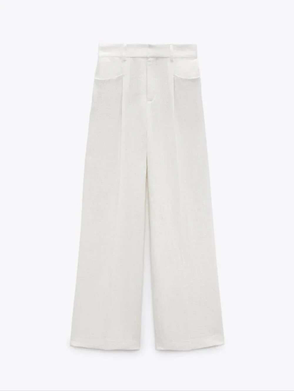 Zara White Linen Cotton High-Rise Wide Leg Pants Large Coastal Grandma Large